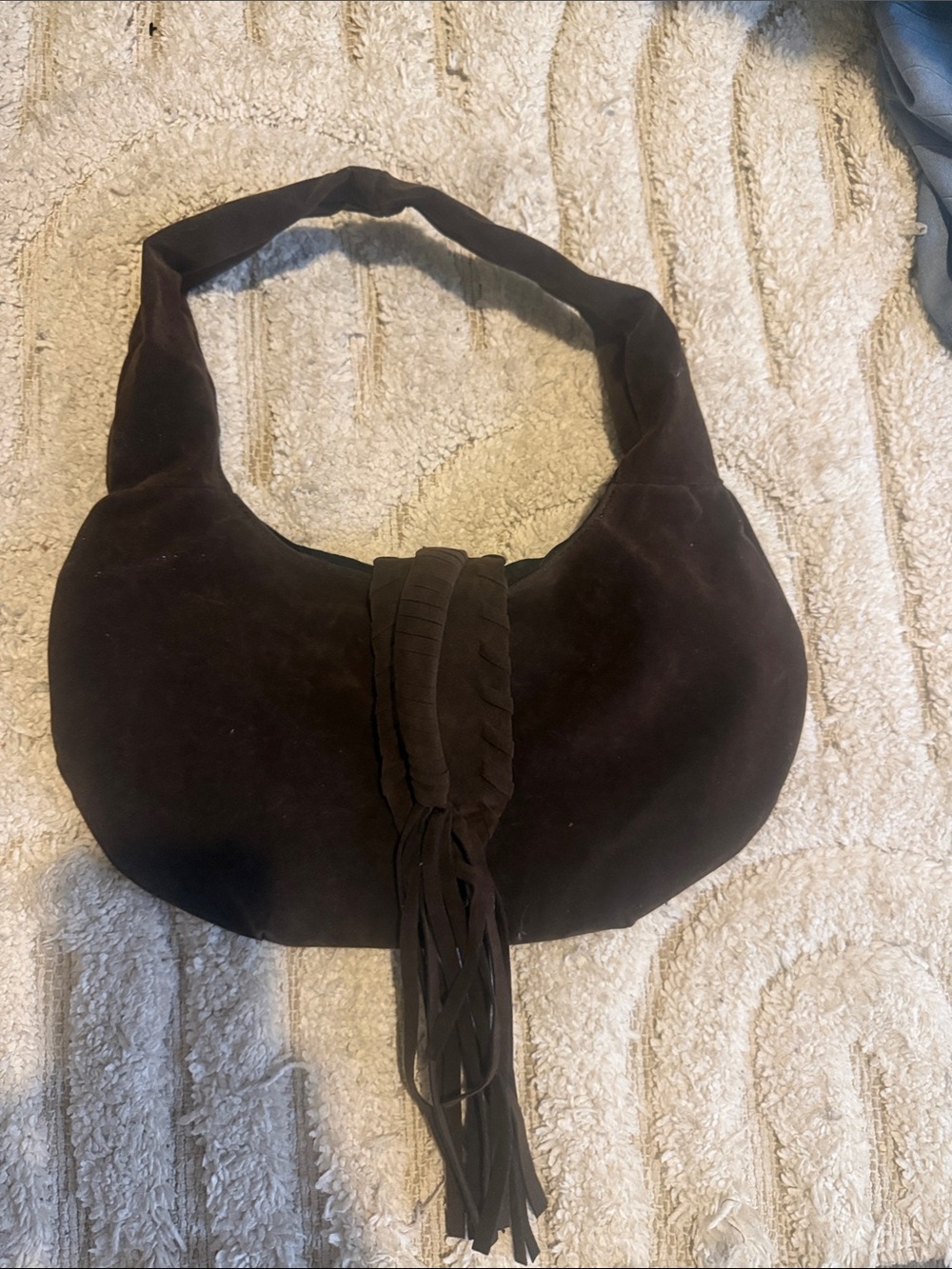 Suede Fringe Shoulder Bag - Brown